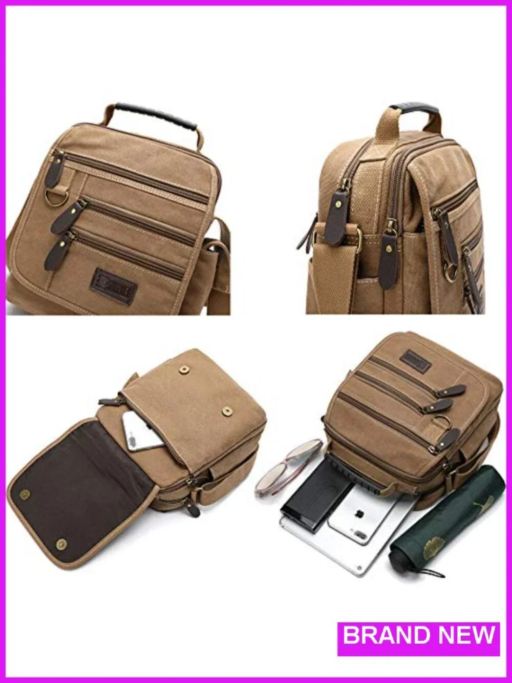 Canvas Messenger Bag Crossbody Shoulder Bag Vintage Multi-function Work Bag